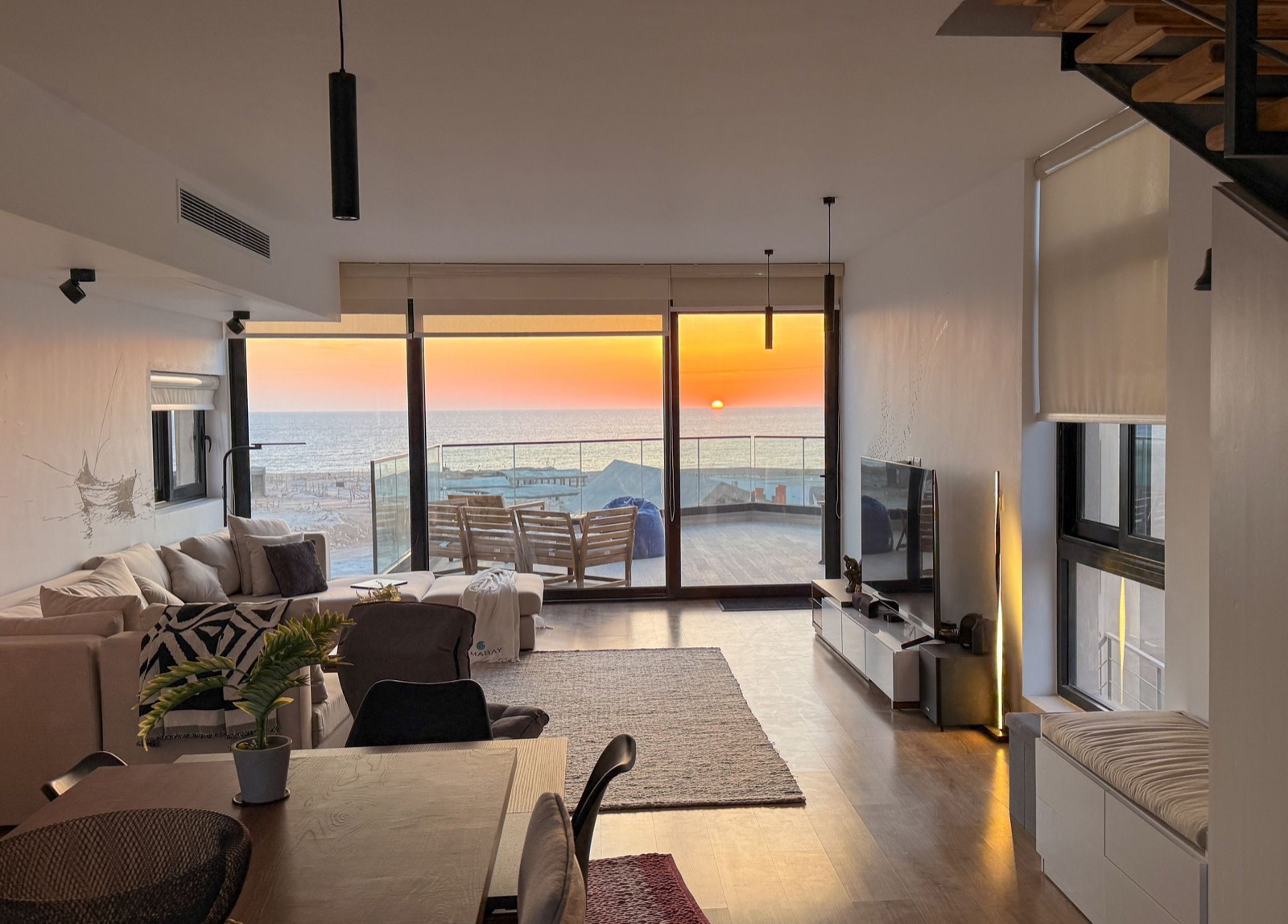 Living room at sunset