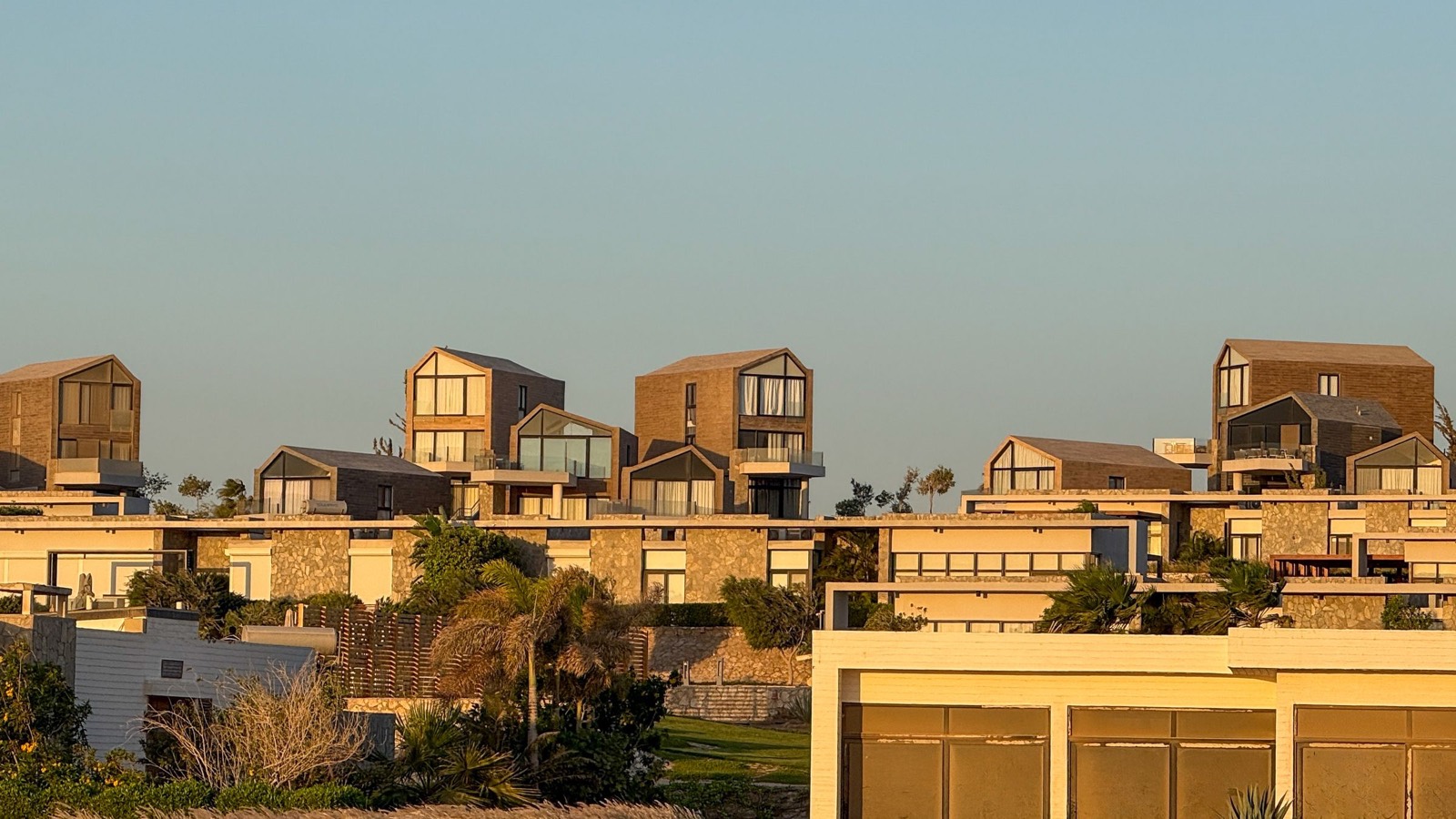Homes on the hillside in the evening light