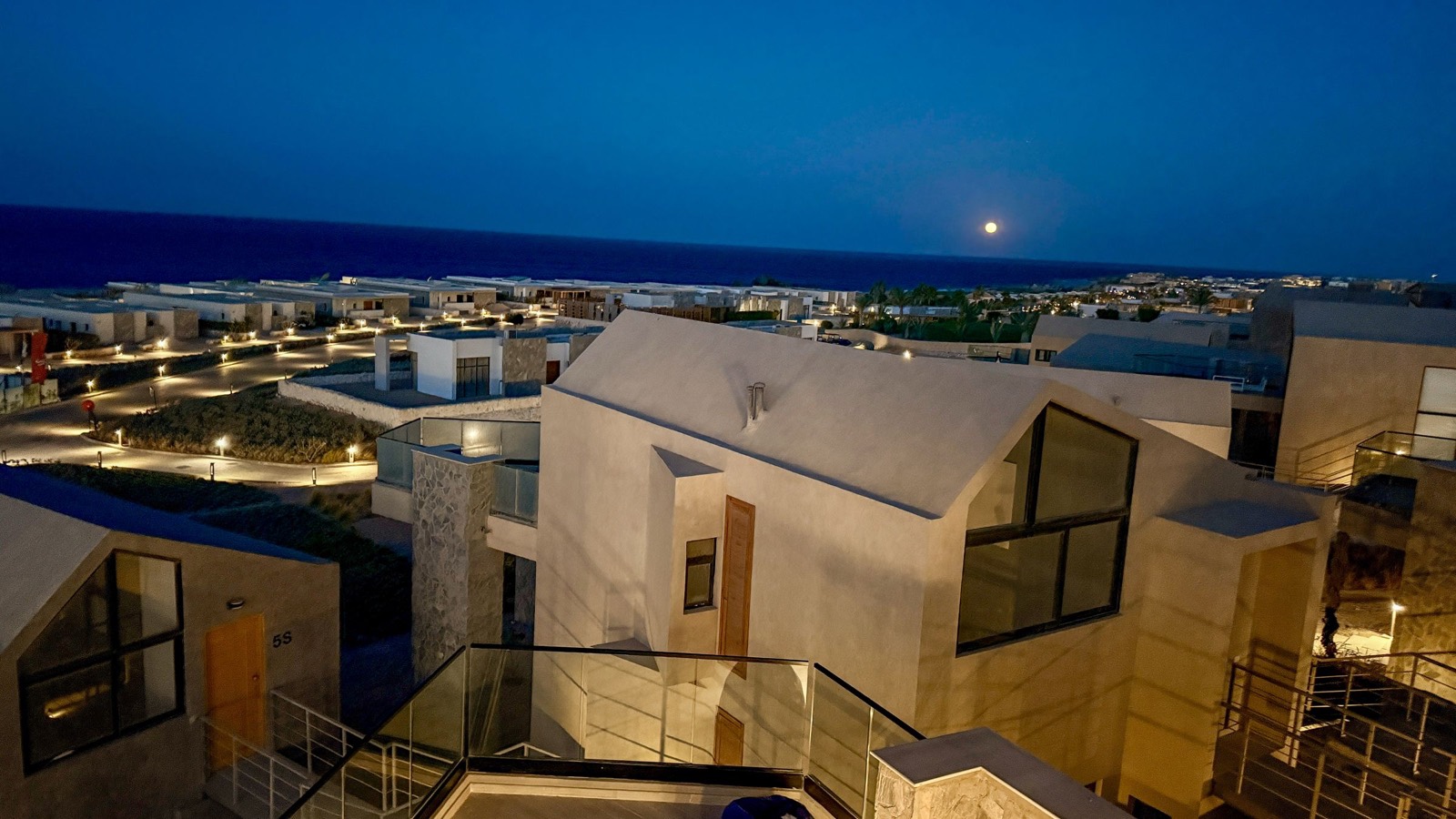 Night view over Soma Bay from the terrace